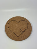 Love Heart outline | laser engraved | Round Cork Trivet | 7" size
