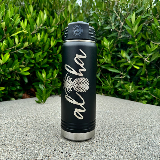 Stainless Steel 20oz Bottle Straw Lid - Aloha Pineapple - Black Polar Camel