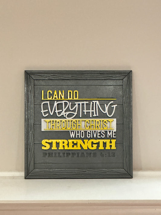 Laser Cut, Hand Painted Wood Sign - 8" Square - Philippians 4:13 - I Can Do All Things