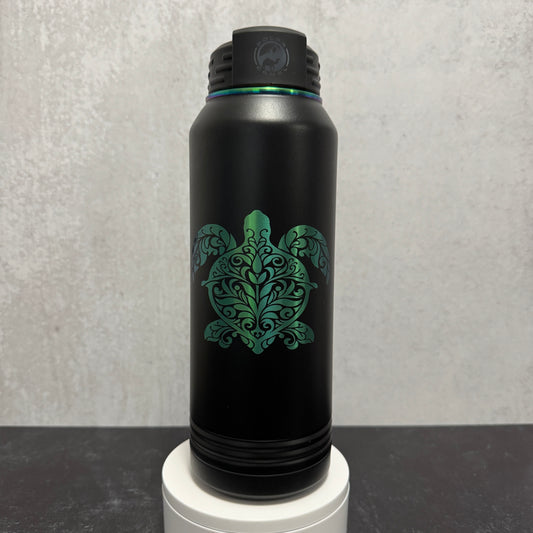 32oz Black/Prism ION-Plated Stainless Steel Insulated Drink Bottle| Honu | Turtle | Tropical | Laser Engraved