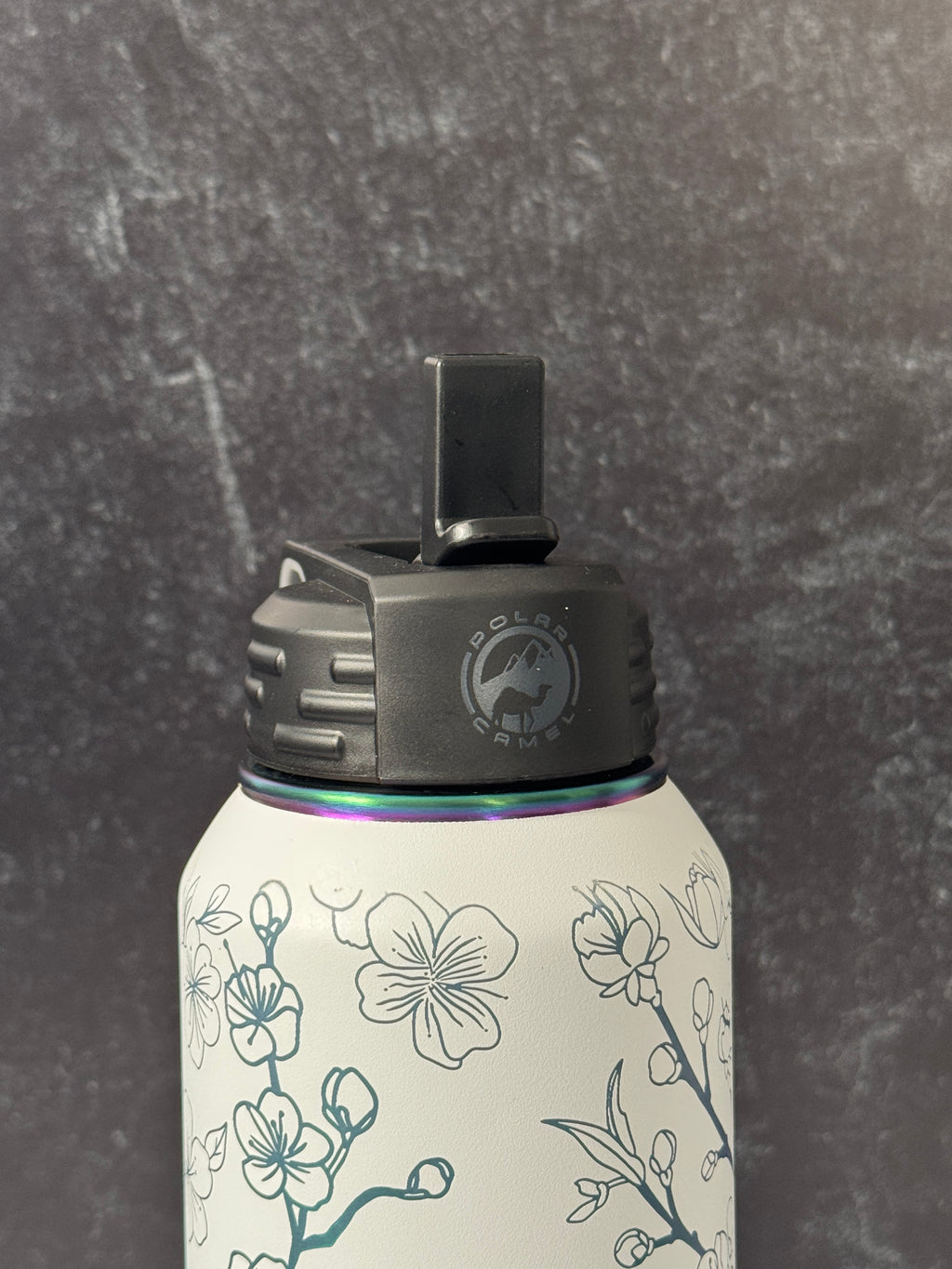Cherry Blossom wrapped laser engraved 32oz Stainless Steel sport bottle || White/Prism finish || Polar Camel